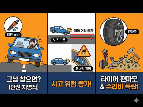 노후된 쇼바 마운트와 베어링 부품 사진